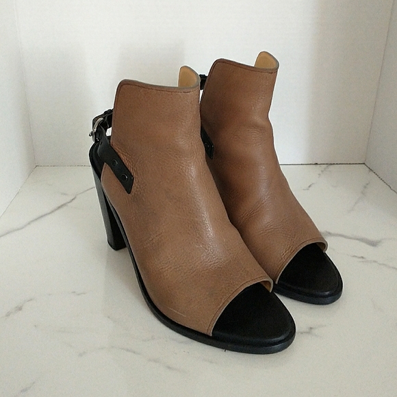 Rag & Bone Wyatt Peep-Toe Genuine Leather Slingback Sandals Taupe/Black 39.5 EU - Picture 5 of 14